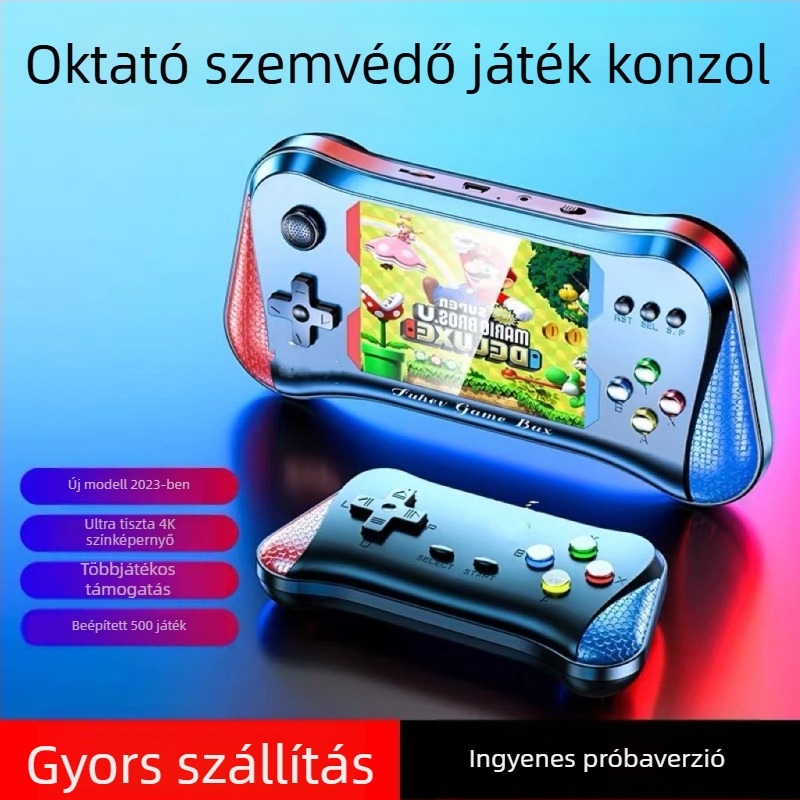 Hordozható retro játékkonzol nosztalgikus klasszikus stílusban, újratölthető, 128GB memória, PS/2 interfész, VGA kimenet, MP3 lejátszó
