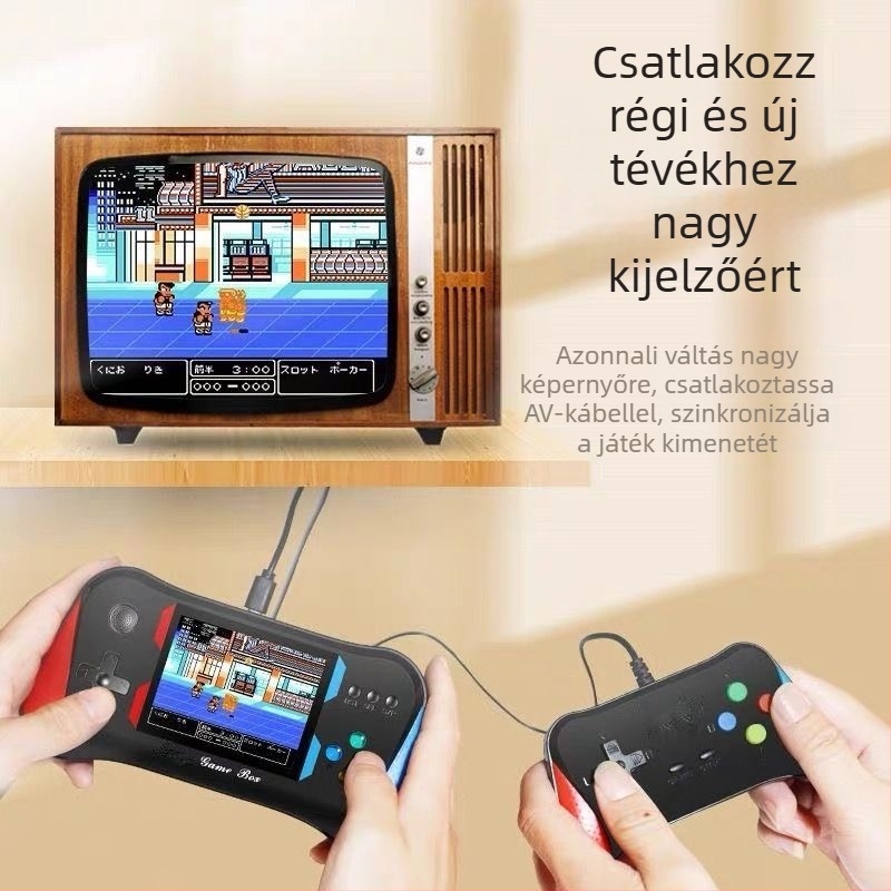 Hordozható retro játékkonzol nosztalgikus klasszikus stílusban, újratölthető, 128GB memória, PS/2 interfész, VGA kimenet, MP3 lejátszó