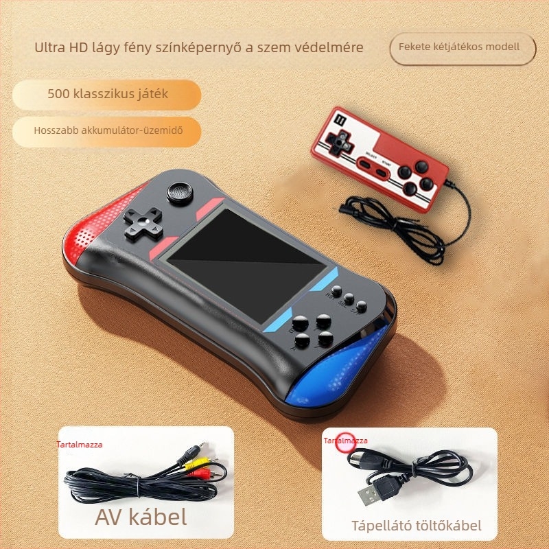 Hordozható retro játékkonzol nosztalgikus klasszikus stílusban, újratölthető, 128GB memória, PS/2 interfész, VGA kimenet, MP3 lejátszó
