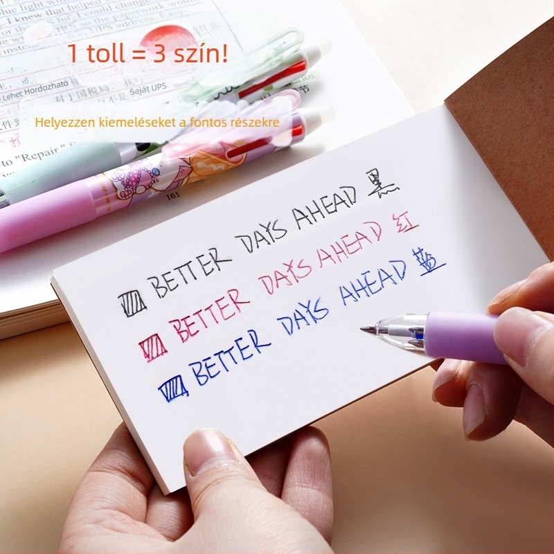 Cartoon sorozatú törölhető toll, push‑mechanizmus, golyófej, rozsdamentes acél heg, műanyag ház