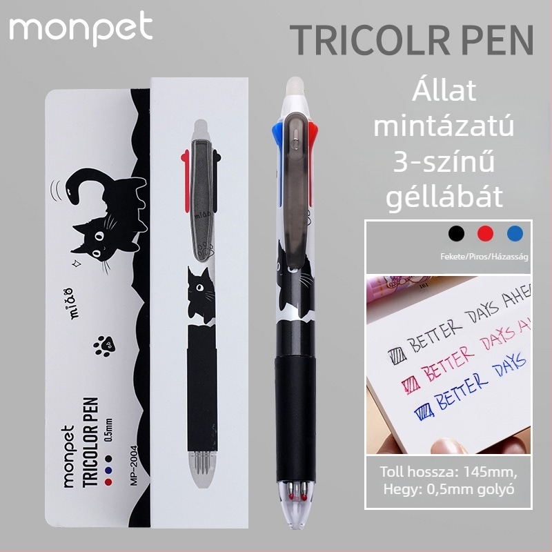 Cartoon sorozatú törölhető toll, push‑mechanizmus, golyófej, rozsdamentes acél heg, műanyag ház