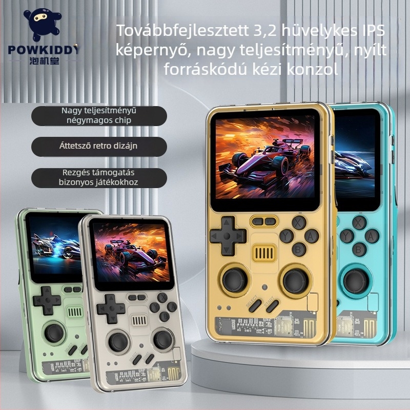 Powkiddy RGB20 Pro hordozható játékkonzol vezeték nélküli HD joystickkal, nosztalgikus nyílt forráskódú