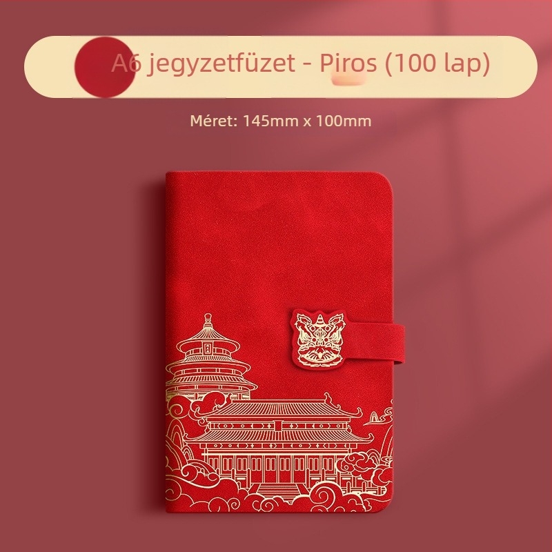 Mini mágneszáras jegyzetfüzet kínai stílusban, zsebméretű, A6-A7, üres oldalú
