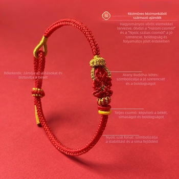 Uniszex karkötő 12 horoszkóppal, nyolc védőistennel, piros zsinórral, arany Buddha-kötéssel és Buddha-projekcióval
