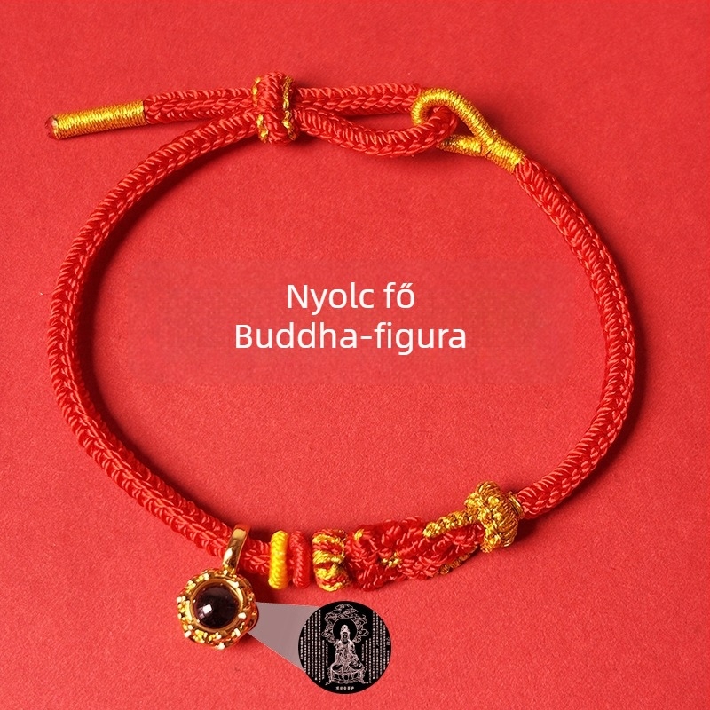 Uniszex karkötő 12 horoszkóppal, nyolc védőistennel, piros zsinórral, arany Buddha-kötéssel és Buddha-projekcióval