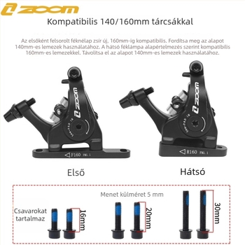 Zoom országúti kerékpár tárcsafékkészlet, mechanikus, eleje és hátsó, DB700