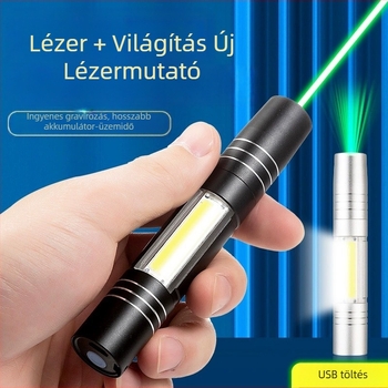 COB oldalsó világítással rendelkező lézerpointer — alumíniumötvözet, USB újratölthető, logó nyomtatás, feldolgozás testreszabása, licencelt magáncímke