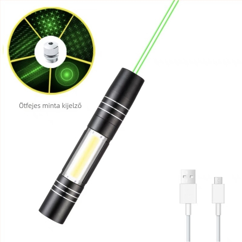 COB oldalsó világítással rendelkező lézerpointer — alumíniumötvözet, USB újratölthető, logó nyomtatás, feldolgozás testreszabása, licencelt magáncímke