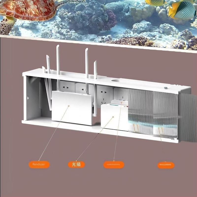 Akril falra szerelhető kábel tároló doboz – 45 L, modern minimalist stílus, nappaliban távirányítók és fülhallgató kábelek számára