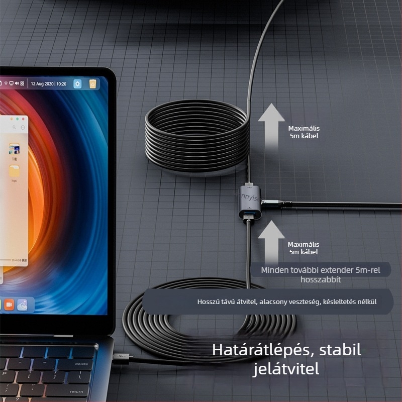 Type-C női USB-A 3.2 jelátviteli extender, USB 3.2 hosszabbító, akár 5 m-ig, 15W teljesítmény
