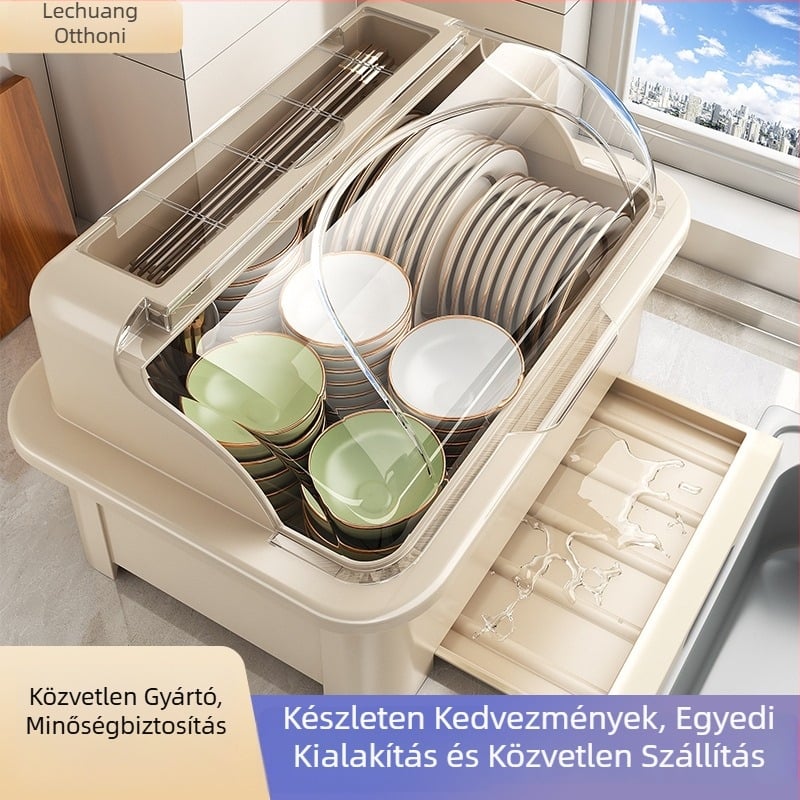 Fedéllel ellátott szárítóállvány tálakhoz — Lechuang, műanyag, modern minimál stílus