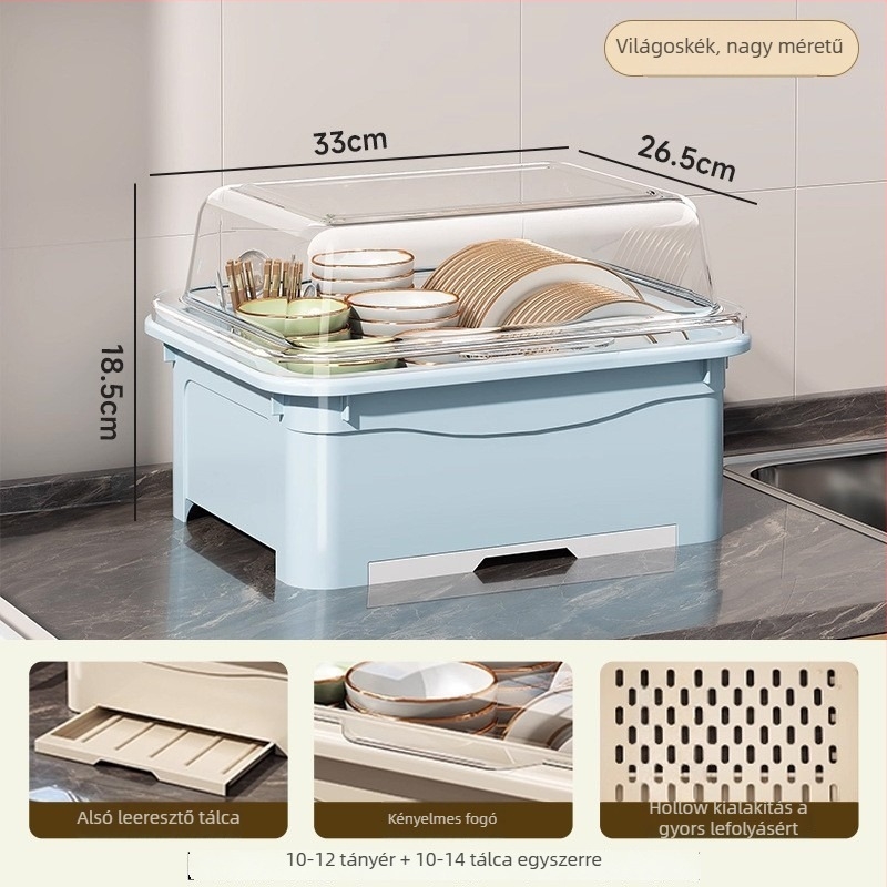 Fedéllel ellátott szárítóállvány tálakhoz — Lechuang, műanyag, modern minimál stílus