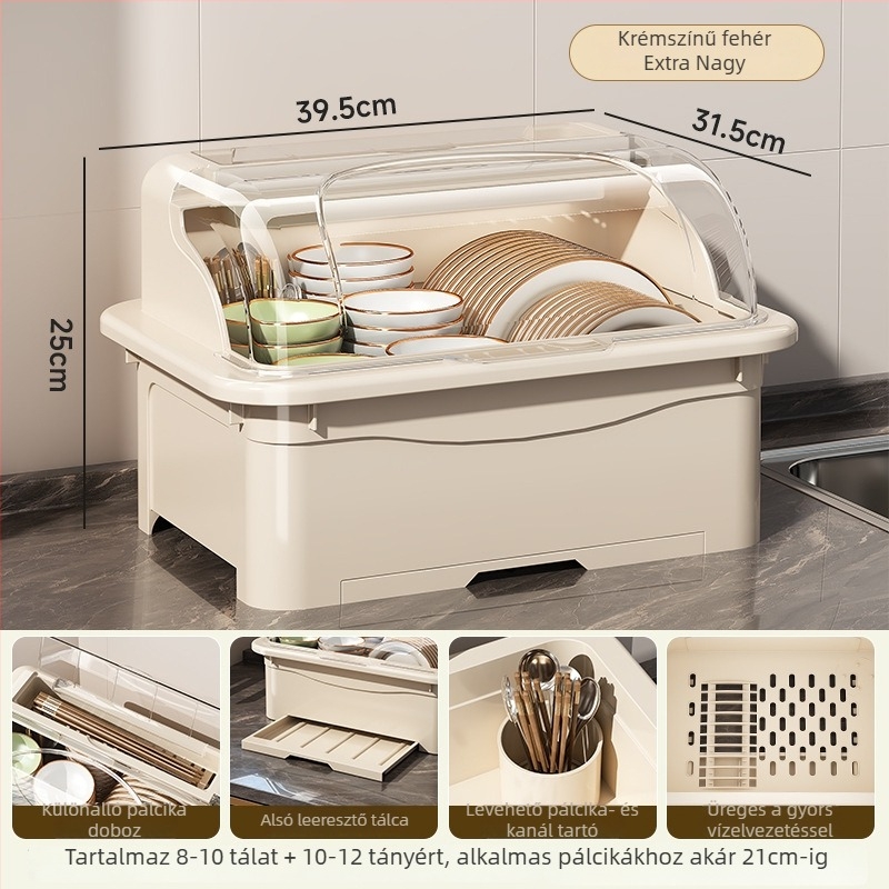 Fedéllel ellátott szárítóállvány tálakhoz — Lechuang, műanyag, modern minimál stílus