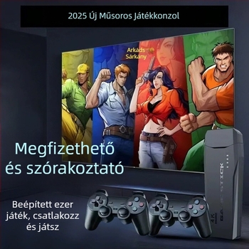 Otthoni retro arcade játékkonzol TV-projektorral, vezeték nélküli dupla joystickkal, HD nosztalgikus stílussal