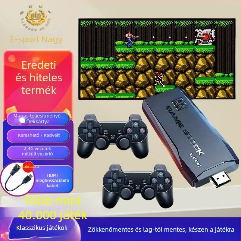 Otthoni retro arcade játékkonzol TV-projektorral, vezeték nélküli dupla joystickkal, HD nosztalgikus stílussal