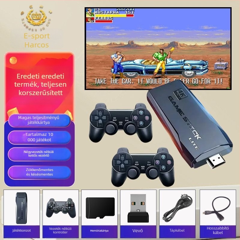 Otthoni retro arcade játékkonzol TV-projektorral, vezeték nélküli dupla joystickkal, HD nosztalgikus stílussal