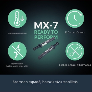 Arctic MX-7 szilikon hővezető paszta CPU-hoz, univerzális kompatibilitás, hővezetés