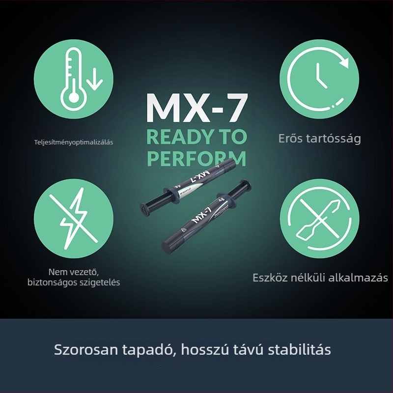 Arctic MX-7 szilikon hővezető paszta CPU-hoz, univerzális kompatibilitás, hővezetés