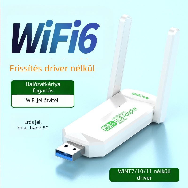 USB-s duál-sávos vezeték nélküli hálózati adapter, akár 1300 Mbps, 2,4/5 GHz, illesztőprogram nélkül, notebookhoz és asztali számítógéphez
