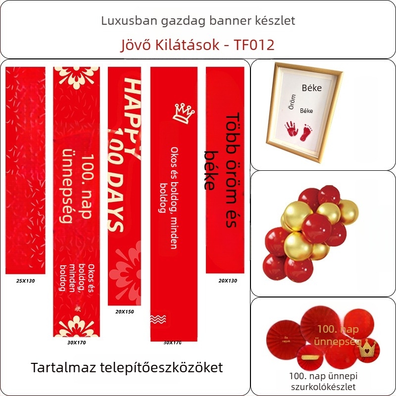 A baba 100 napos ünnepére szánt helyszíni dekorációs készlet — függő banner és dekoratív elemek (új stílus)