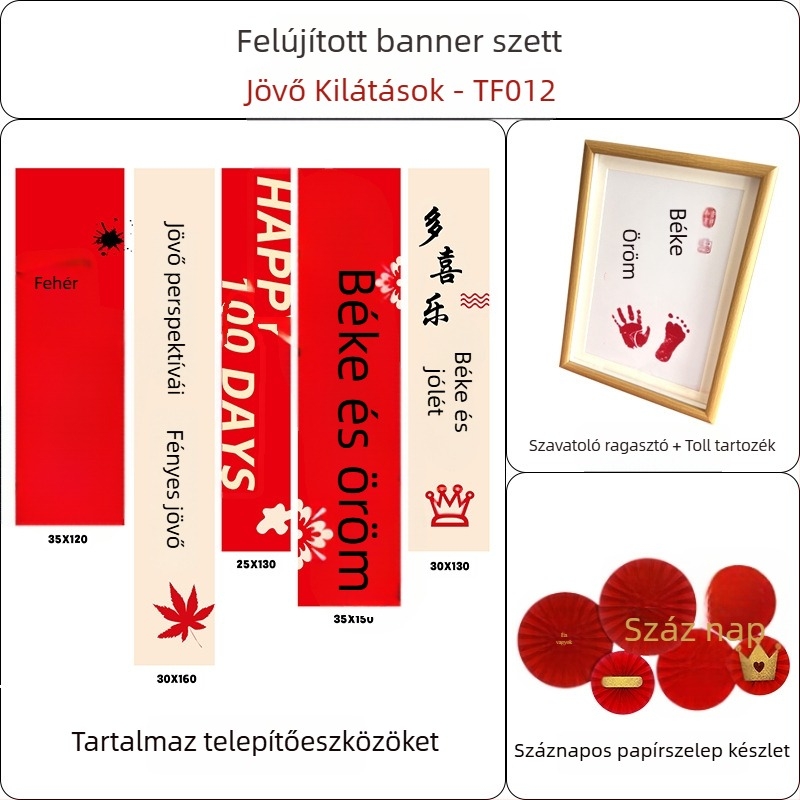 A baba 100 napos ünnepére szánt helyszíni dekorációs készlet — függő banner és dekoratív elemek (új stílus)