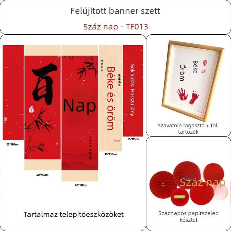 A baba 100 napos ünnepére szánt helyszíni dekorációs készlet — függő banner és dekoratív elemek (új stílus)