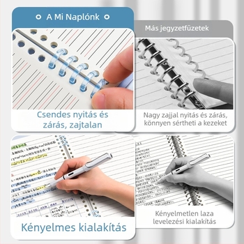 Gyűrűs kötésű notesz, minimalist design, 40 g/m² fa cellulóz papír, angol nyelvű szöveg
