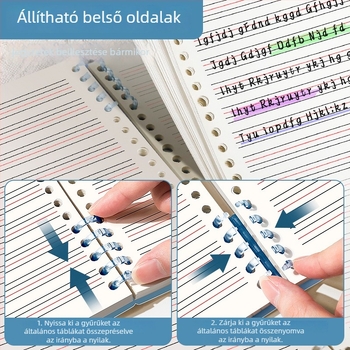 Gyűrűs kötésű notesz, minimalist design, 40 g/m² fa cellulóz papír, angol nyelvű szöveg