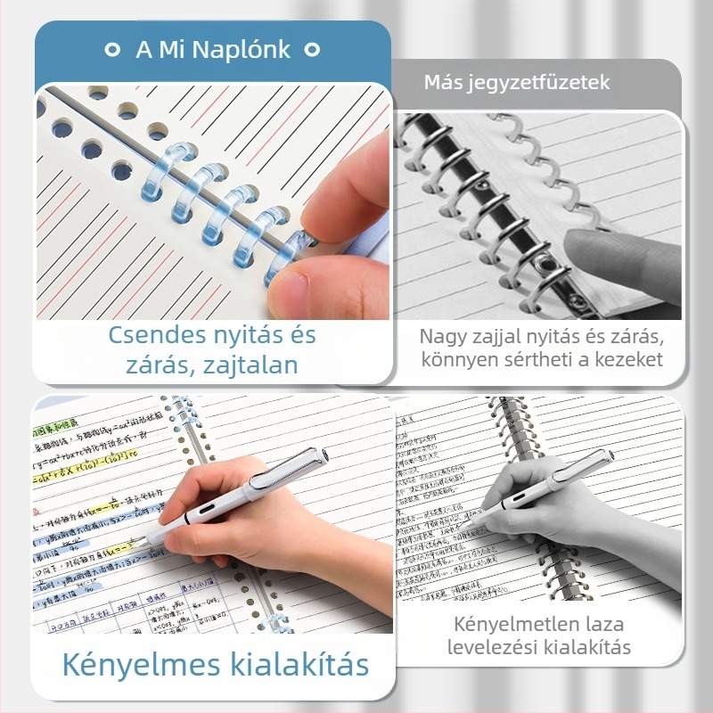 Gyűrűs kötésű notesz, minimalist design, 40 g/m² fa cellulóz papír, angol nyelvű szöveg