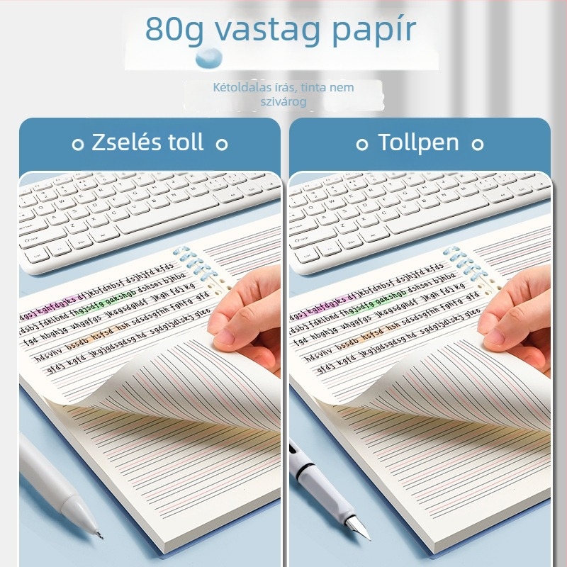 Gyűrűs kötésű notesz, minimalist design, 40 g/m² fa cellulóz papír, angol nyelvű szöveg