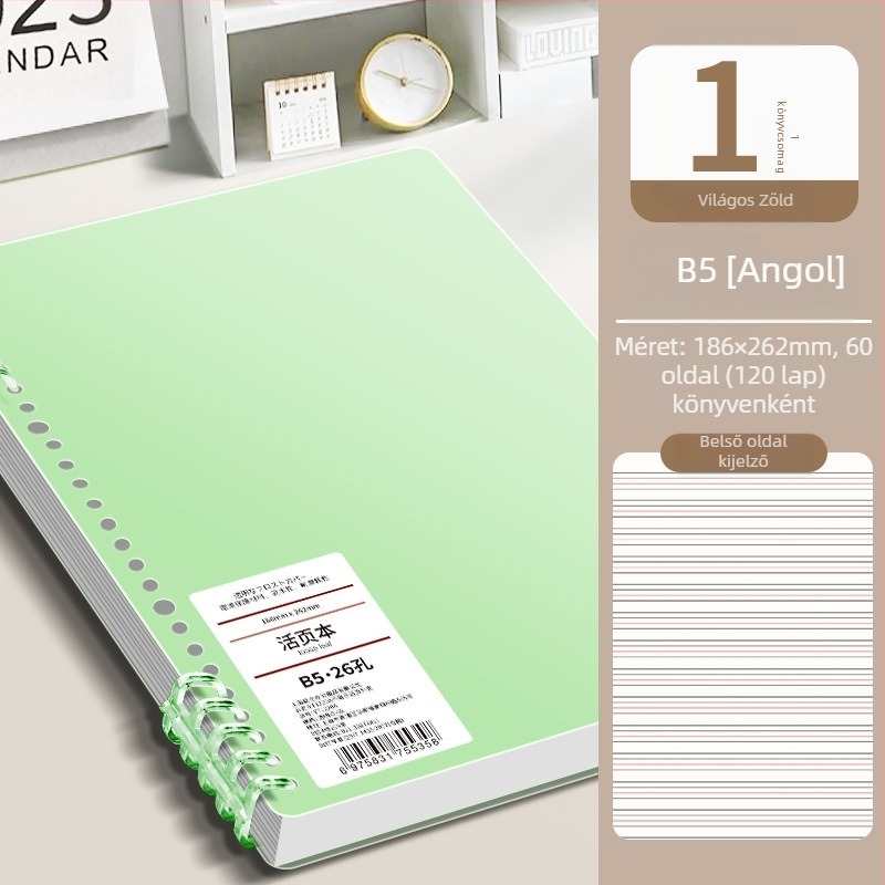 Gyűrűs kötésű notesz, minimalist design, 40 g/m² fa cellulóz papír, angol nyelvű szöveg