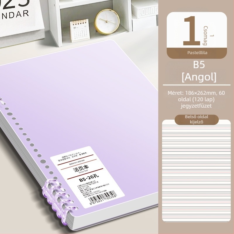 Gyűrűs kötésű notesz, minimalist design, 40 g/m² fa cellulóz papír, angol nyelvű szöveg