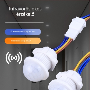 Beépíthető infravörös szenzor nappali fényérzékeléssel és testérzékeléssel, 85–265V, ~4 m érzékelési távolság, 30 s késleltetés