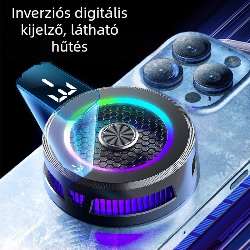 AL19 Mágneses okostelefon-hűtő, 3-fokozat állítás, 15W, Type-C interfész, digitális kijelző, csendes működés