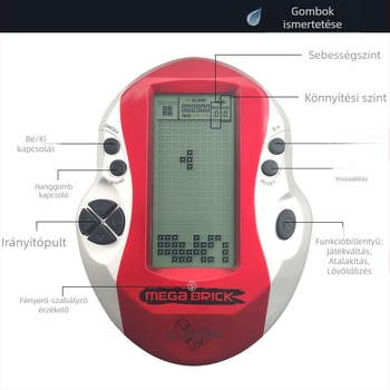 Újratölthető hordozható retro Tetris-konzol háttérvilágítással és nagy kijelzővel, egyjátékos