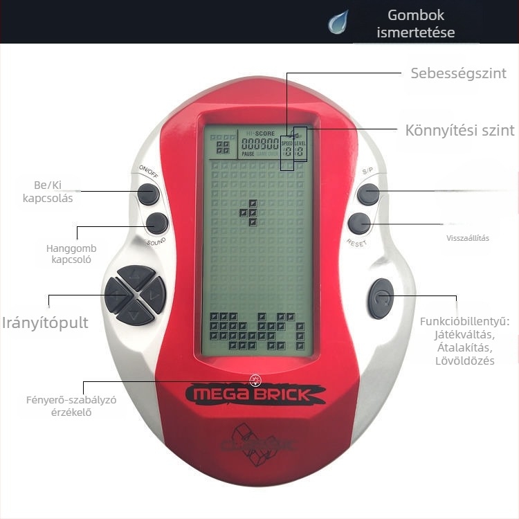 Újratölthető hordozható retro Tetris-konzol háttérvilágítással és nagy kijelzővel, egyjátékos
