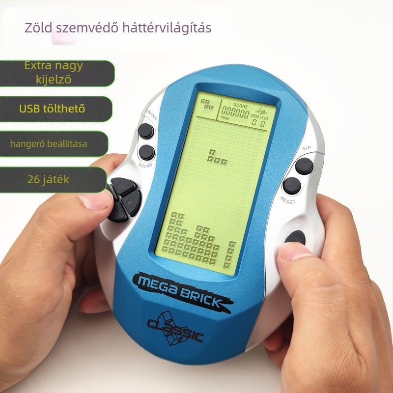 Újratölthető hordozható retro Tetris-konzol háttérvilágítással és nagy kijelzővel, egyjátékos