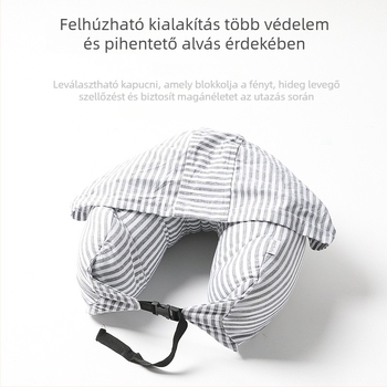 Kapucnis U-alakú utazó nyakpárna habrés töltettel, kötött anyag, levehető huzattal, felnőtteknek