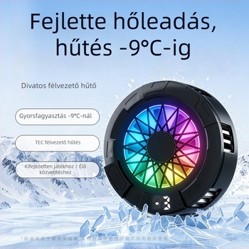 Mobiltelefon hűtőklip mágneses rögzítéssel – SR-018, 15W (5V 3A), ABS+ alumíniumötvözet, USB-C, 64 g, játékhoz és élő közvetítéshez