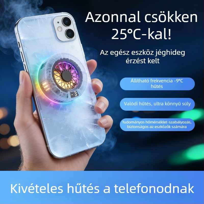 Mobiltelefon hűtőklip mágneses rögzítéssel – SR-018, 15W (5V 3A), ABS+ alumíniumötvözet, USB-C, 64 g, játékhoz és élő közvetítéshez