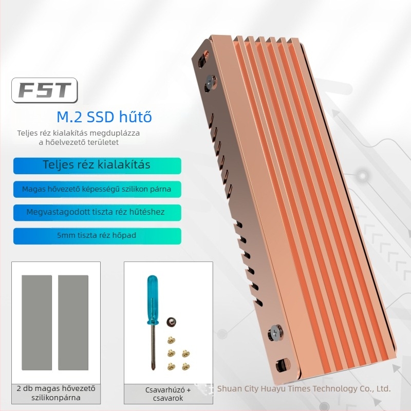 Réz SSD hűtő – Modell FT, Csendes PCIe 4.0/5.0
