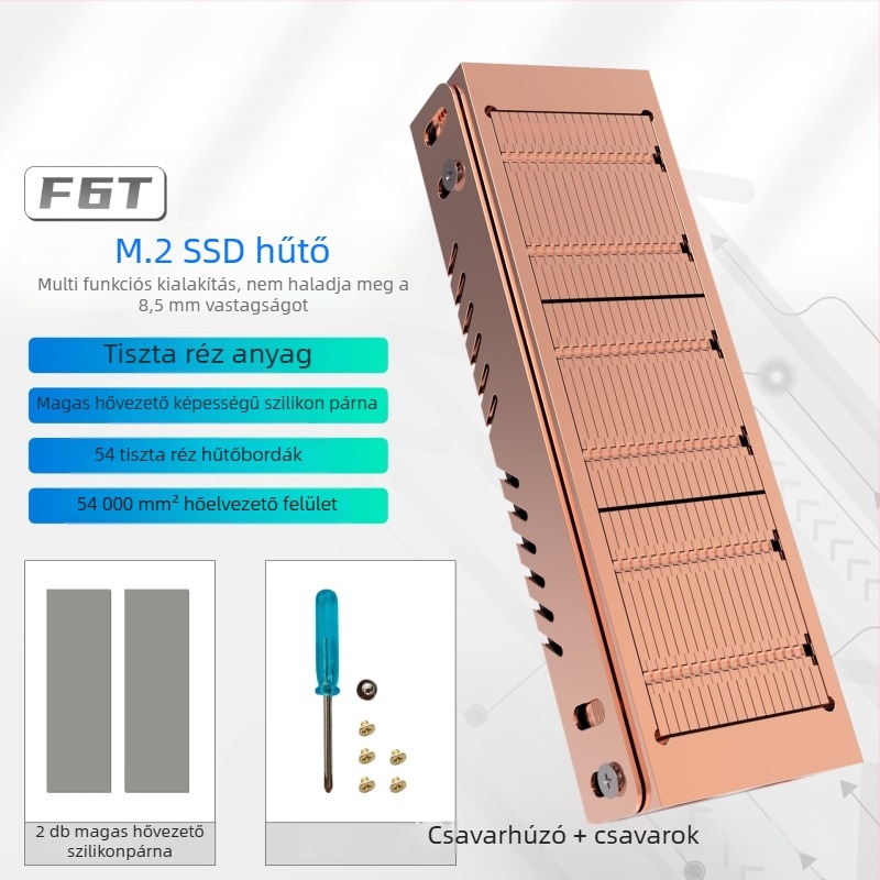 Réz SSD hűtő – Modell FT, Csendes PCIe 4.0/5.0