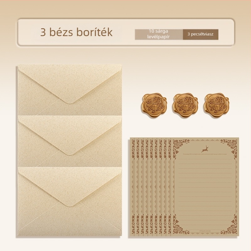 Boríték és levélpapír készlet, kraftpapír, kézzel írt levelek, elegáns vintage fehér lenvászon borítékok, ballagási képeslapok, készpénz ajándékhoz alkalmas