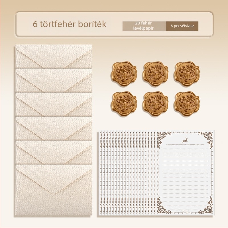 Boríték és levélpapír készlet, kraftpapír, kézzel írt levelek, elegáns vintage fehér lenvászon borítékok, ballagási képeslapok, készpénz ajándékhoz alkalmas