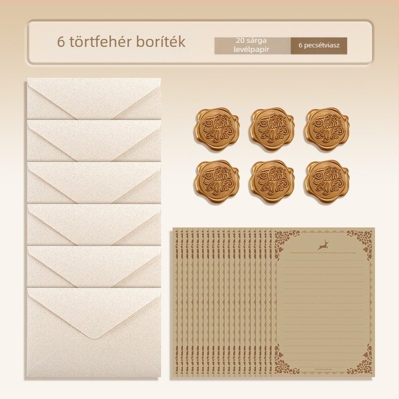Boríték és levélpapír készlet, kraftpapír, kézzel írt levelek, elegáns vintage fehér lenvászon borítékok, ballagási képeslapok, készpénz ajándékhoz alkalmas