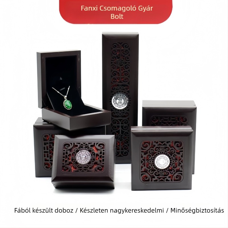 Fa ékszercsomagoló doboz vintage faragott dizájnnal – nyaklánc, karkötő, fülbevaló és medál csomagolásához; eredet Guangzhou; anyag: fa; csomagolási szint: szállítási csomagolás; csomagolás típusa: karton