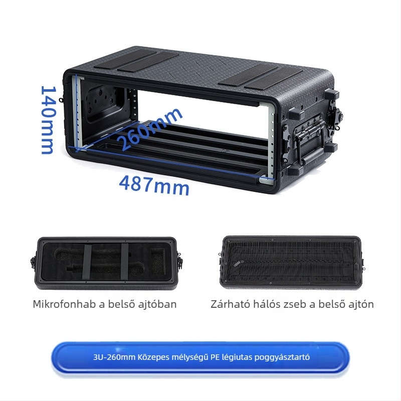 PE műanyag hordozható repülőgép-készlet AV berendezésekhez – 4U mikrofon-vevő, 6U váz, ABS tok