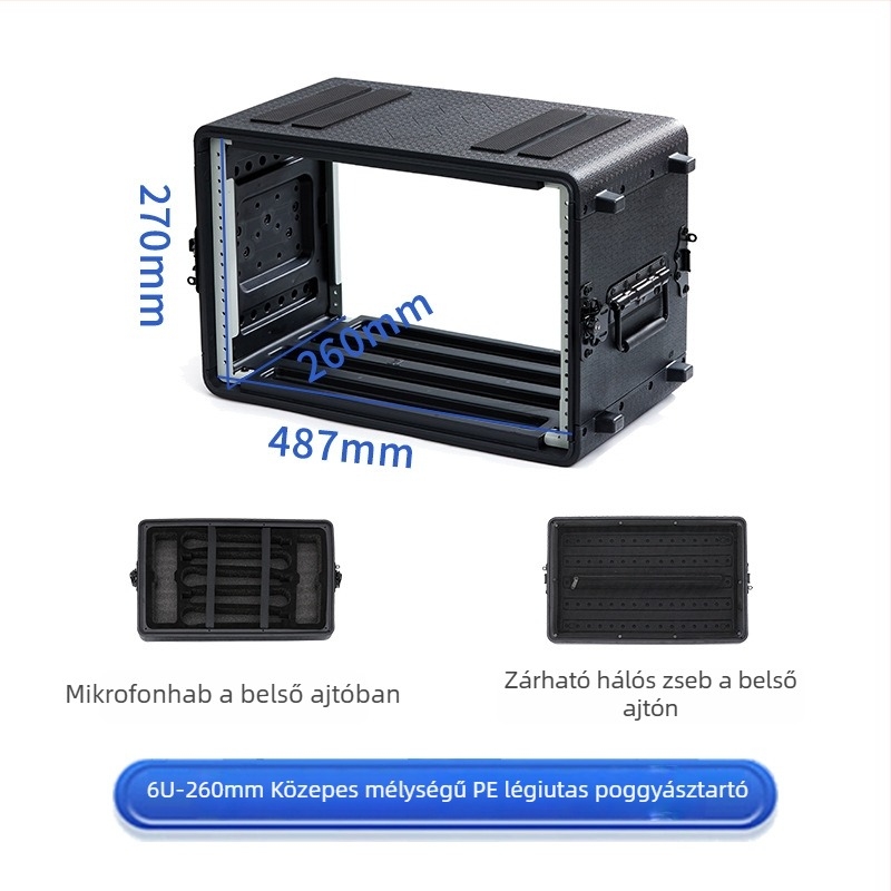 PE műanyag hordozható repülőgép-készlet AV berendezésekhez – 4U mikrofon-vevő, 6U váz, ABS tok