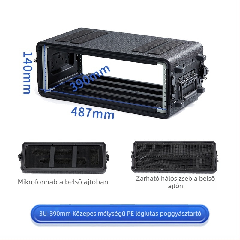 PE műanyag hordozható repülőgép-készlet AV berendezésekhez – 4U mikrofon-vevő, 6U váz, ABS tok