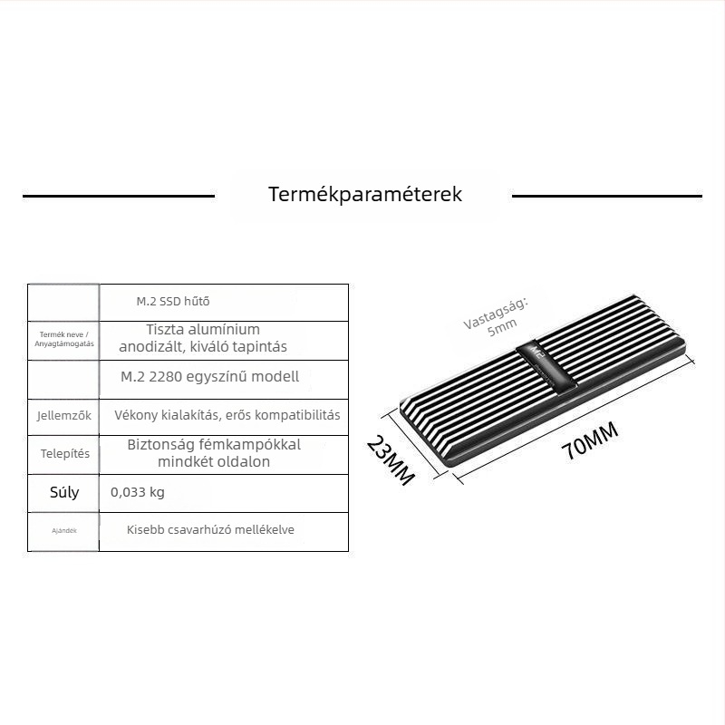 M.2 NVMe SSD hűtő — alumínium, asztali PC-hoz, kompatibilis a házzal